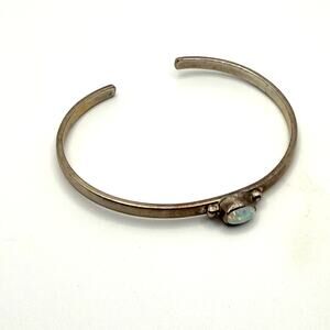 Vintage 90s Nakai Signed Sterling Silver Southwestern White Opal Cuff Bracelet